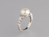 Sterling Silver Ring with 10-10.5mm Button Shape Freshwater Pearl and Cubic Zirconia