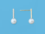 14K Yellow Gold Earrings with 5.5-6mm Round Freshwater Pearl and Diamonds