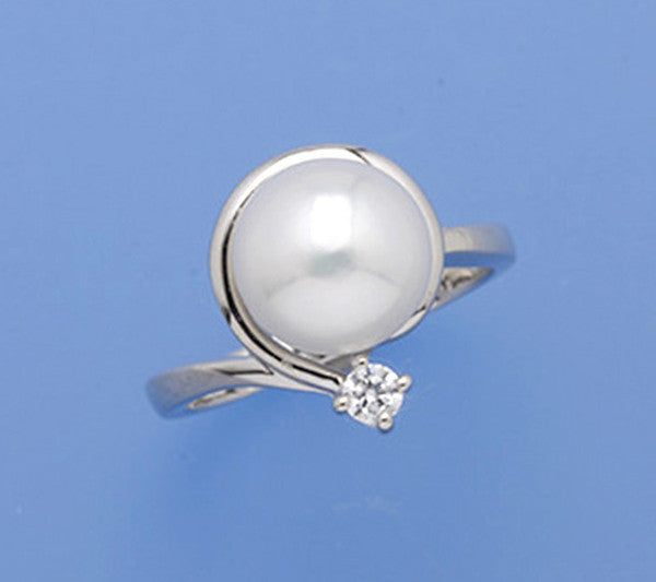 White Pearl Ring, Natural Pearl Ring, June Birthstone, Pearl and Diamo –  Adina Stone Jewelry