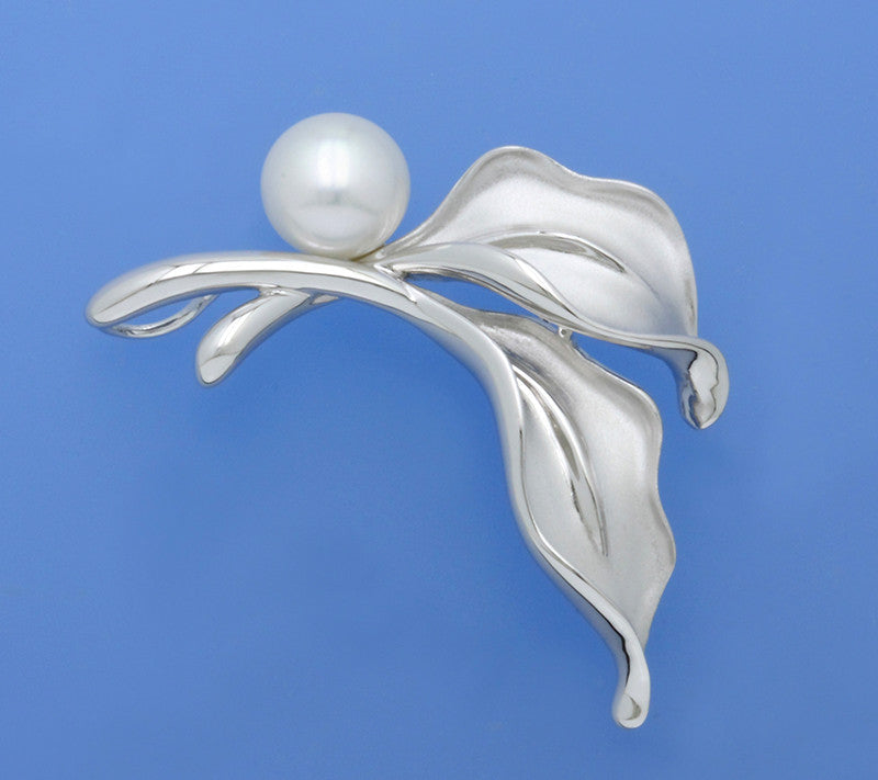 Sterling Silver Brooch with 9.5-10mm Button Shape Freshwater Pearl - Wing Wo Hing Jewelry Group - Pearl Jewelry Manufacturer