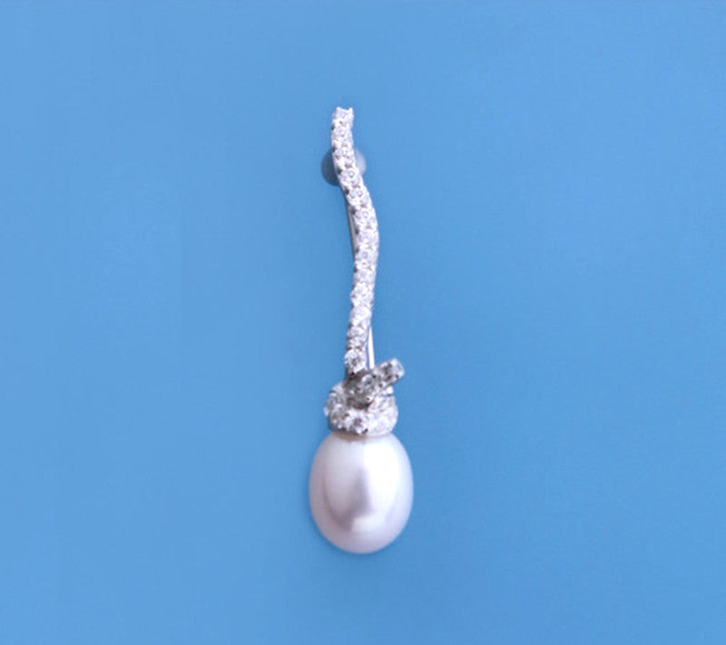 Sterling Silver Brooch with 7.5-8mm Drop Shape Freshwater Pearl and Cubic Zirconia - Wing Wo Hing Jewelry Group - Pearl Jewelry Manufacturer