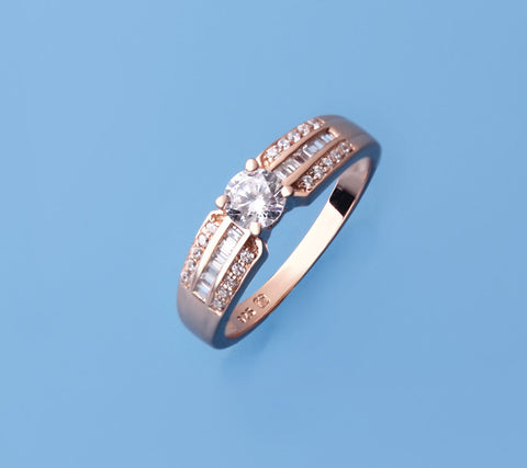 Rose Gold Plated Silver Ring with Cubic Zirconia