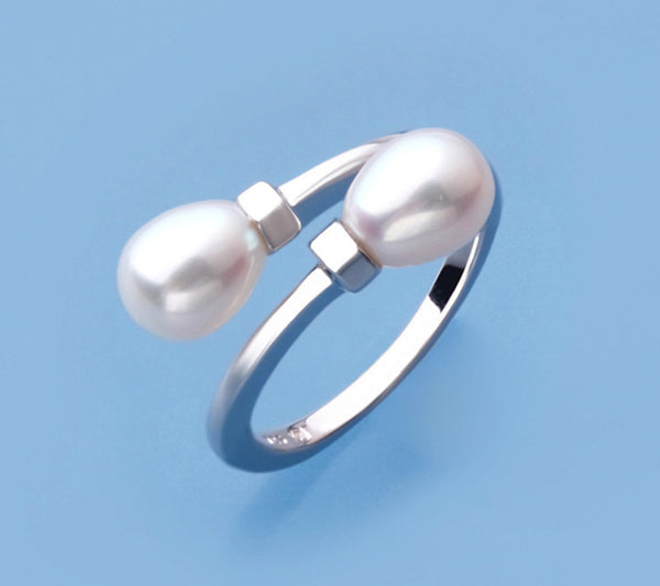 Sterling Silver Ring with 6.5-7mm Drop Shape Freshwater Pearl - Wing Wo Hing Jewelry Group - Pearl Jewelry Manufacturer