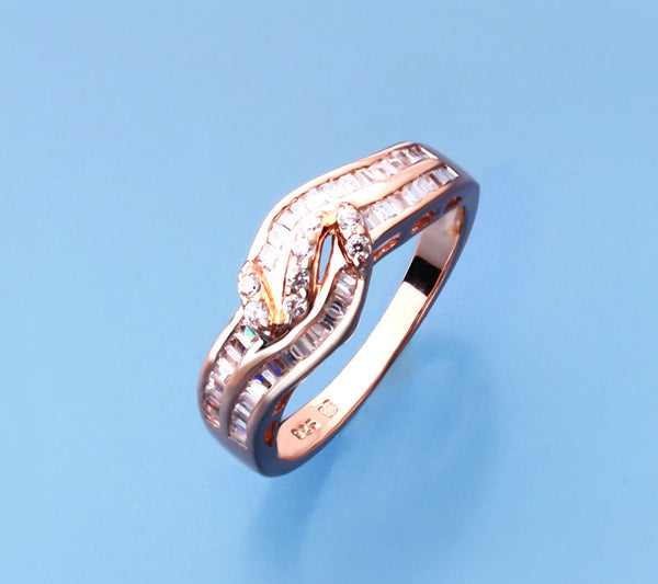 Rose Gold Plated Silver Ring with Cubic Zirconia - Wing Wo Hing Jewelry Group - Pearl Jewelry Manufacturer