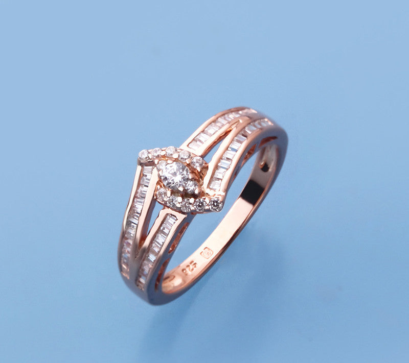 Rose Gold Plated Silver Ring with Cubic Zirconia - Wing Wo Hing Jewelry Group - Pearl Jewelry Manufacturer