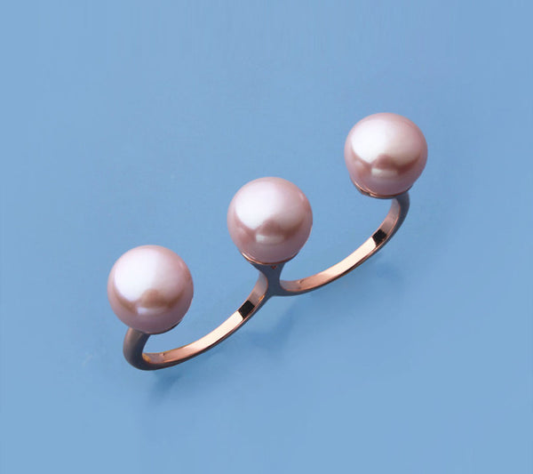 Rose Gold Plated Silver Ring with 9.5-10mm Button Shape Freshwater Pearl - Wing Wo Hing Jewelry Group - Pearl Jewelry Manufacturer